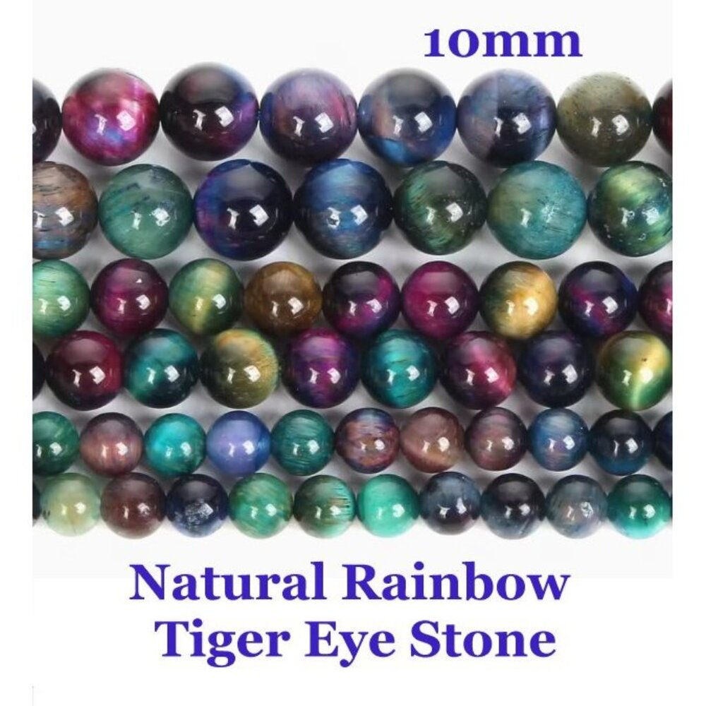 Exquisite Natural Stone Multicolor Rainbow Tiger Eye 10mm 15" Strand